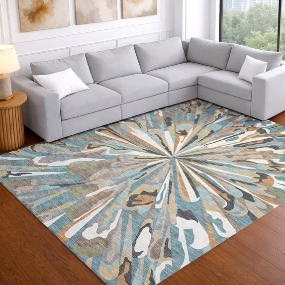 Addison Rugs Chantille Indoor/Outdoor Transitional Abstract Teal Machine Washable Rectangle Rug, 3' x 5'