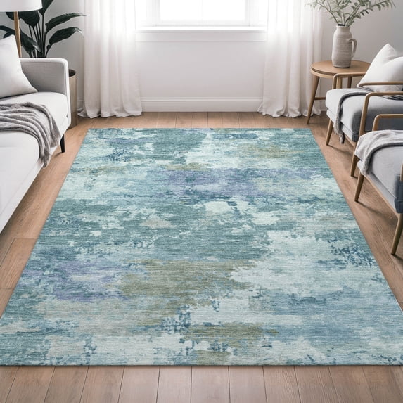 Addison Rugs Chantille Indoor/Outdoor Transitional Abstract Teal Machine Washable Rectangle Rug, 5' x 7'6"