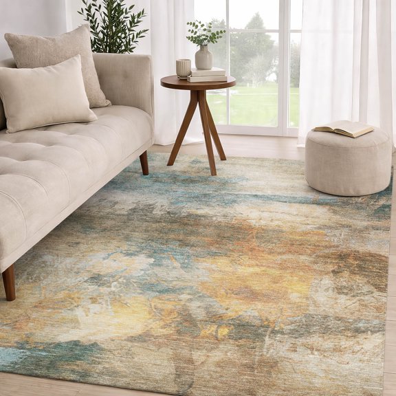 Addison Rugs Chantille Indoor/Outdoor Transitional Abstract Teal Machine Washable Rectangle Rug, 5' x 7'6"