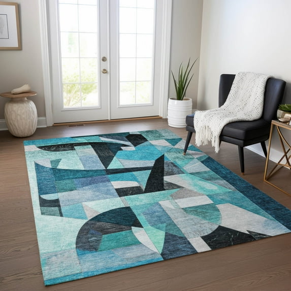 Addison Rugs Chantille Indoor/Outdoor Transitional Abstract Teal Machine Washable Rectangle Rug, 5' x 7'6"