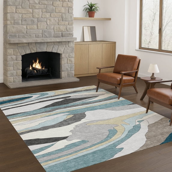 Addison Rugs Chantille Indoor/Outdoor Transitional Abstract Teal Machine Washable Rectangle Rug, 8' x 10'