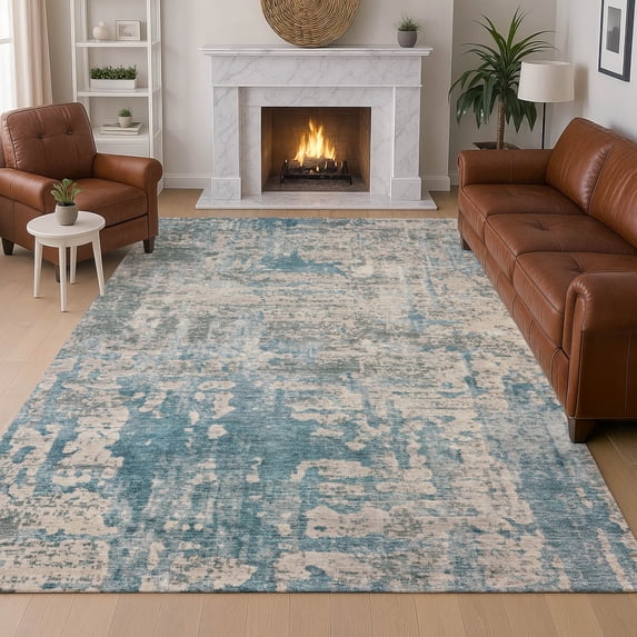 Addison Rugs Chantille Indoor/Outdoor Transitional Abstract Teal Machine Washable Rectangle Rug, 8' x 10'