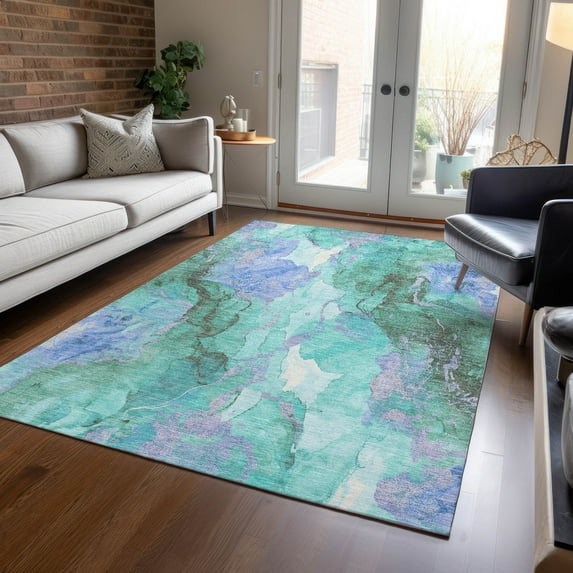 Addison Rugs Chantille Indoor/Outdoor Transitional Abstract Teal Machine Washable Rectangle Rug, 9' x 12'