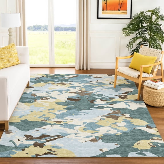Addison Rugs Chantille Indoor/Outdoor Transitional Abstract Teal Machine Washable Rectangle Rug, 9' x 12'