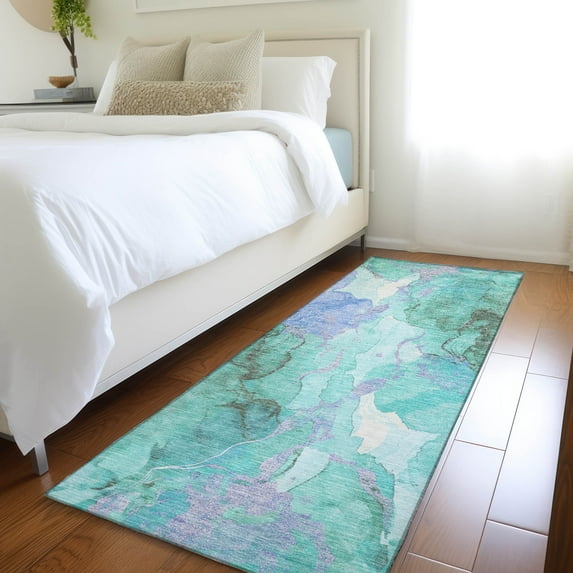 Addison Rugs Chantille Indoor/Outdoor Transitional Abstract Teal Machine Washable Runner Rug, 2'3" x 7'6"