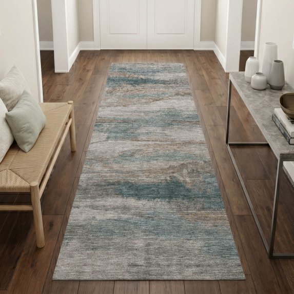 Addison Rugs Chantille Indoor/Outdoor Transitional Abstract Teal Machine Washable Runner Rug, 2'3" x 7'6"