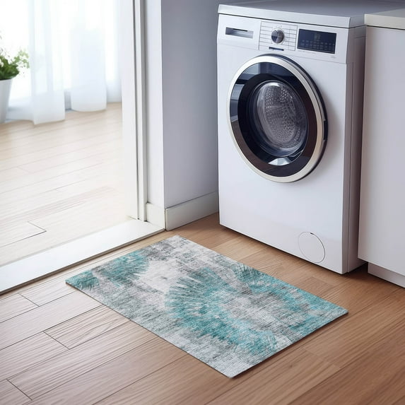 Addison Rugs Chantille Indoor/Outdoor Transitional Abstract Teal Washable Rectangle Rug, 1'8" x 2'6"