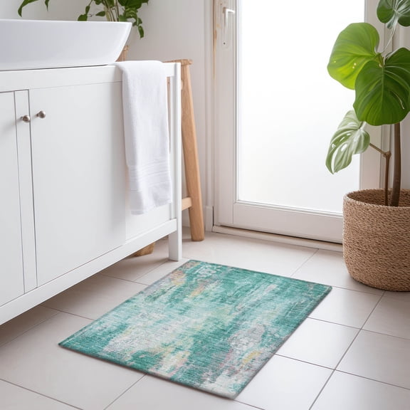 Addison Rugs Chantille Indoor/Outdoor Transitional Abstract Teal Washable Rectangle Rug, 1'8" x 2'6"