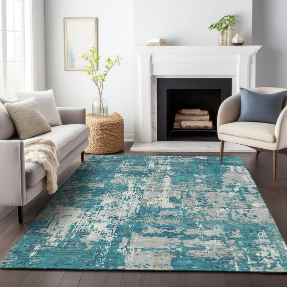 Addison Rugs Chantille Indoor/Outdoor Transitional Abstract Teal Washable Rectangle Rug, 3' x 5'