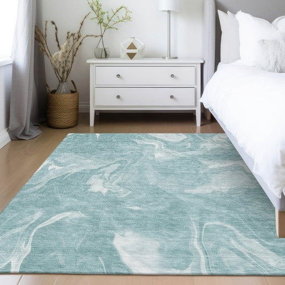 Addison Rugs Chantille Indoor/Outdoor Transitional Abstract Teal Washable Rectangle Rug, 5' x 7'6"