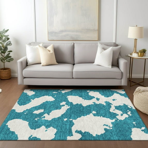 Addison Rugs Chantille Indoor/Outdoor Transitional Abstract Teal Washable Rectangle Rug, 5' x 7'6"