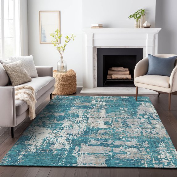 Addison Rugs Chantille Indoor/Outdoor Transitional Abstract Teal Washable Rectangle Rug, 5' x 7'6"