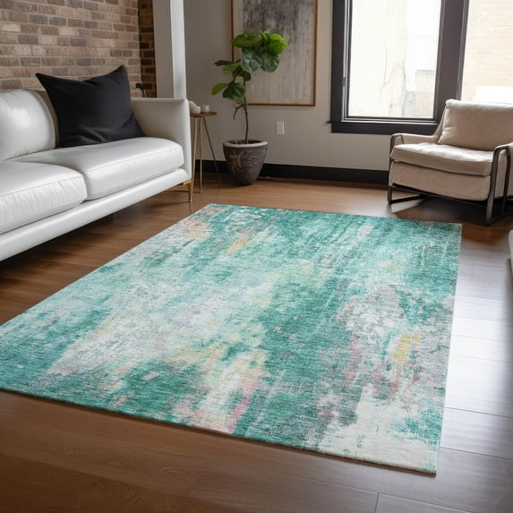 Addison Rugs Chantille Indoor/Outdoor Transitional Abstract Teal Washable Rectangle Rug, 8' x 10'
