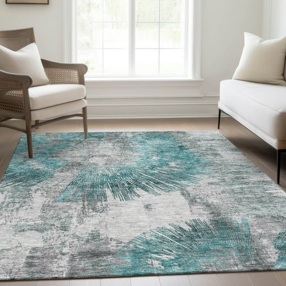 Addison Rugs Chantille Indoor/Outdoor Transitional Abstract Teal Washable Rectangle Rug, 9' x 12'