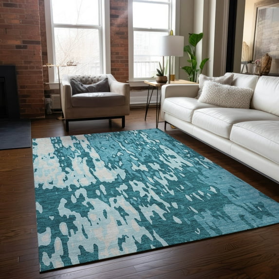 Addison Rugs Chantille Indoor/Outdoor Transitional Abstract Teal Washable Rectangle Rug, 9' x 12'