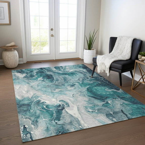 Addison Rugs Chantille Indoor/Outdoor Transitional Abstract Teal Washable Rectangle Rug, 9' x 12'