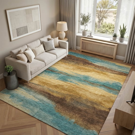 Addison Rugs Chantille Indoor/Outdoor Transitional Abstract Turquoise Machine Washable Rectangle Rug, 3' x 5'