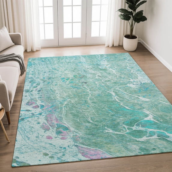 Addison Rugs Chantille Indoor/Outdoor Transitional Abstract Turquoise Machine Washable Rectangle Rug, 8' x 10'