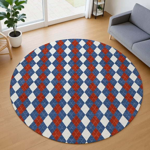 Addison Rugs Chantille Indoor/Outdoor Transitional Americana Baltic Machine Washable Round Rug, 8' x 8'