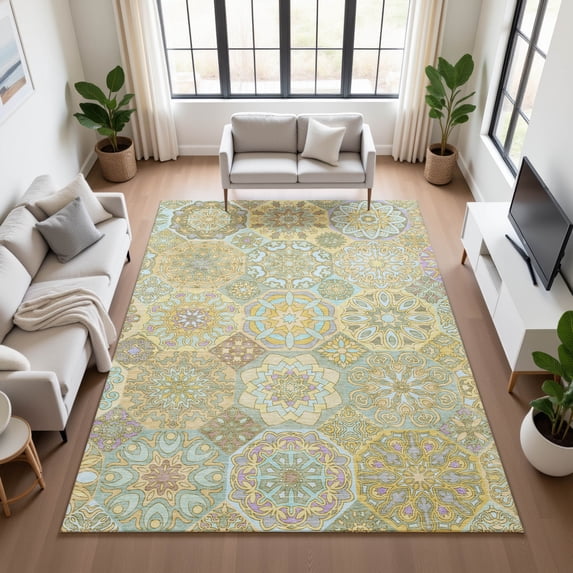 Addison Rugs Chantille Indoor/Outdoor Transitional Americana Gold Machine Washable Rectangle Rug, 5' x 7'6"
