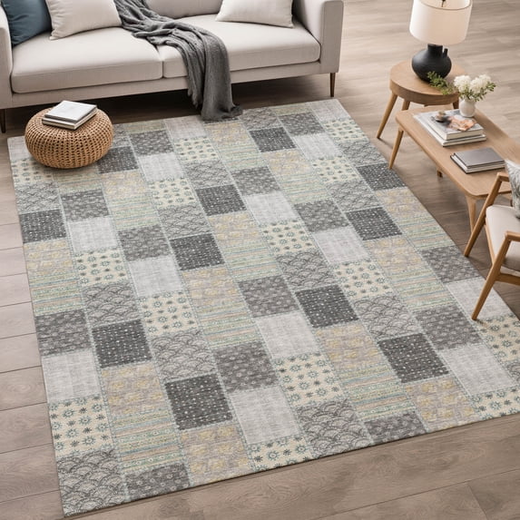 Addison Rugs Chantille Indoor/Outdoor Transitional Americana Gray Machine Washable Rectangle Rug, 5' x 7'6"