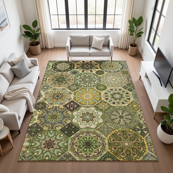 Addison Rugs Chantille Indoor/Outdoor Transitional Americana Green Machine Washable Rectangle Rug, 10' x 14'