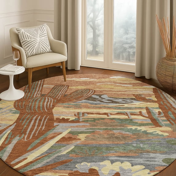 Addison Rugs Chantille Indoor/Outdoor Transitional Americana Paprika Machine Washable Round Rug, 8' x 8'