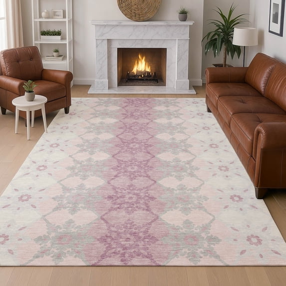 Addison Rugs Chantille Indoor/Outdoor Transitional Americana Pink Machine Washable Rectangle Rug, 5' x 7'6"