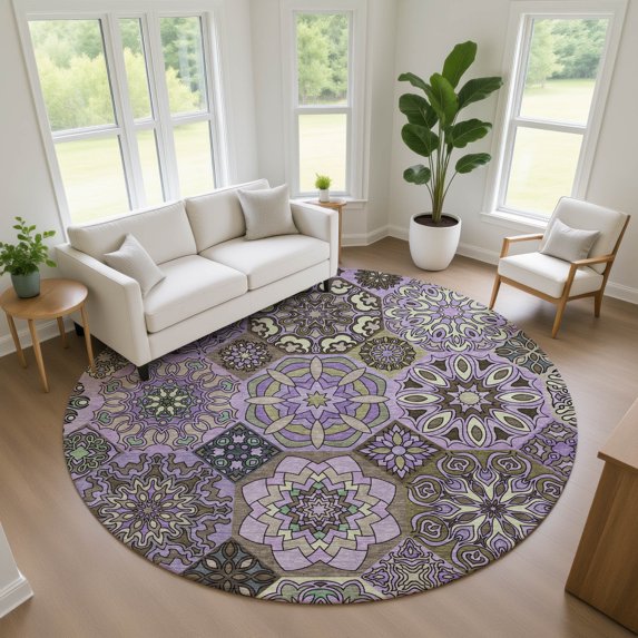 Addison Rugs Chantille Indoor/Outdoor Transitional Americana Purple Machine Washable Round Rug, 8' x 8'