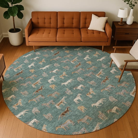 Addison Rugs Chantille Indoor/Outdoor Transitional Animal Basil Machine Washable Round Rug, 8' x 8'