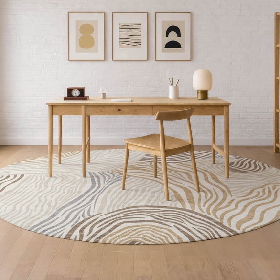 Addison Rugs Chantille Indoor/Outdoor Transitional Animal Ivory Machine Washable Round Rug, 8' x 8'