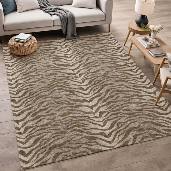 Addison Rugs Chantille Indoor/Outdoor Transitional Animal Print Chocolate Machine Washable Rectangle Rug, 5' x 7'6"
