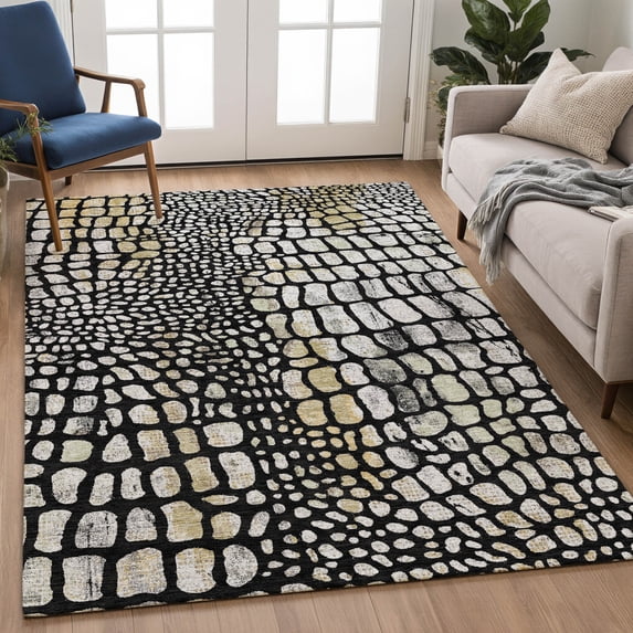 Addison Rugs Chantille Indoor/Outdoor Transitional Animal Skin Black Machine Washable Rectangle Rug, 10' x 14'