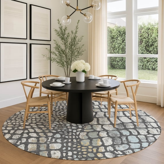 Addison Rugs Chantille Indoor/Outdoor Transitional Animal Skin Graphite Machine Washable Round Rug, 8' x 8'