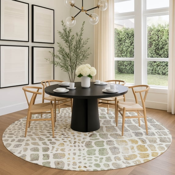 Addison Rugs Chantille Indoor/Outdoor Transitional Animal Skin Ivory Machine Washable Round Rug, 8' x 8'