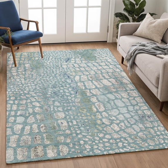 Addison Rugs Chantille Indoor/Outdoor Transitional Animal Skin Teal Machine Washable Rectangle Rug, 8' x 10'