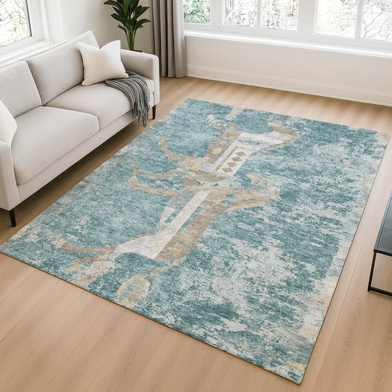 Addison Rugs Chantille Indoor/Outdoor Transitional Animal Teal Machine Washable Rectangle Rug, 9' x 12'