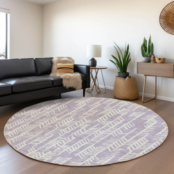 Addison Rugs Chantille Indoor/Outdoor Transitional Arrows Lavender Washable Round Rug, 8' x 8'