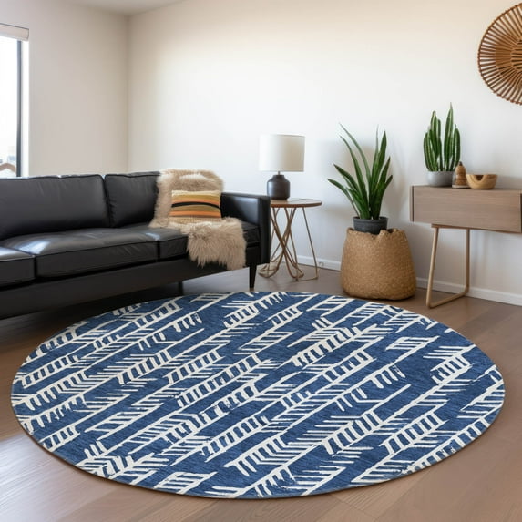 Addison Rugs Chantille Indoor/Outdoor Transitional Arrows Navy Washable Round Rug, 8' x 8'