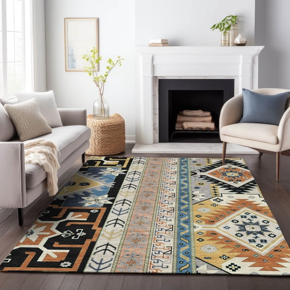 Addison Rugs Chantille Indoor/Outdoor Transitional Aztec Black Washable Rectangle Rug, 9' x 12'
