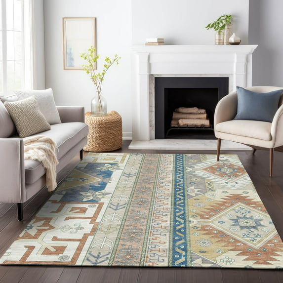 Addison Rugs Chantille Indoor/Outdoor Transitional Aztec Ivory Washable Rectangle Rug, 8' x 10'