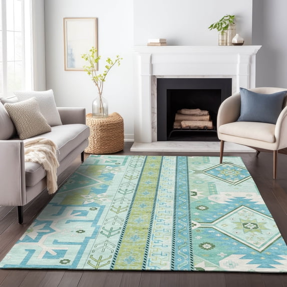 Addison Rugs Chantille Indoor/Outdoor Transitional Aztec Mint Washable Rectangle Rug, 10' x 14'