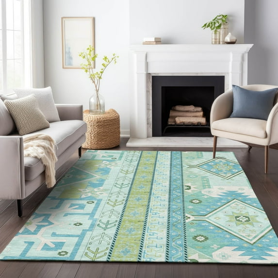 Addison Rugs Chantille Indoor/Outdoor Transitional Aztec Mint Washable Rectangle Rug, 8' x 10'