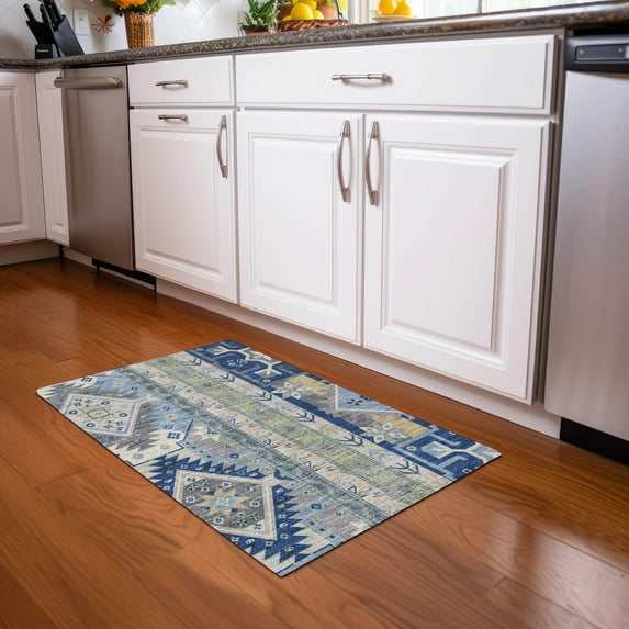 Addison Rugs Chantille Indoor/Outdoor Transitional Aztec Navy Washable Rectangle Rug, 1'8" x 2'6"