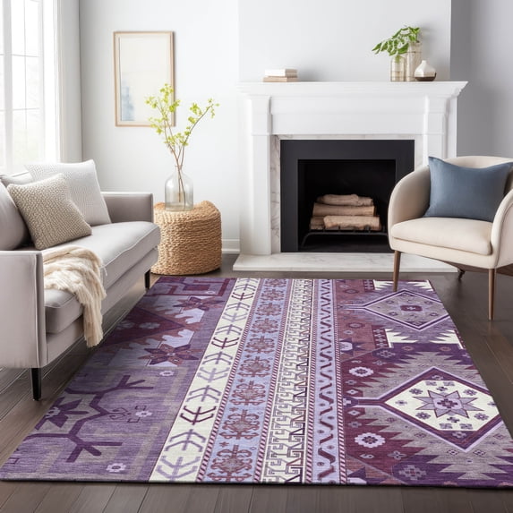 Addison Rugs Chantille Indoor/Outdoor Transitional Aztec Purple Washable Rectangle Rug, 9' x 12'