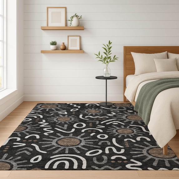 Addison Rugs Chantille Indoor/Outdoor Transitional Bohemian Black Machine Washable Rectangle Rug, 10' x 14'