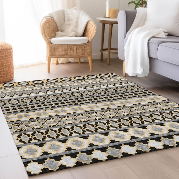 Addison Rugs Chantille Indoor/Outdoor Transitional Bohemian Charcoal Washable Rectangle Rug, 9' x 12'