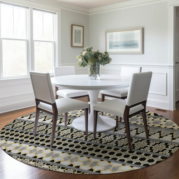Addison Rugs Chantille Indoor/Outdoor Transitional Bohemian Charcoal Washable Round Rug, 8' x 8'