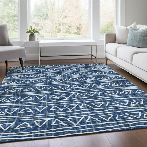Addison Rugs Chantille Indoor/Outdoor Transitional Bohemian Navy Washable Rectangle Rug, 3' x 5'