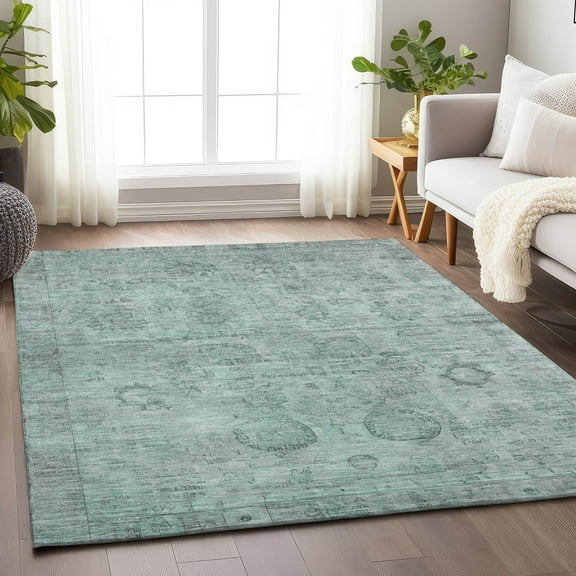 Addison Rugs Chantille Indoor/Outdoor Transitional Border Aqua Machine Washable Rectangle Rug, 10' x 14'